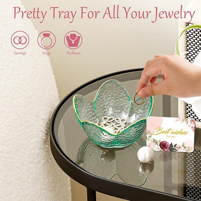 Binoster Friendship Gifts For Women Jewelry Dish Glass Ring Dish Jewelry Tray Cute Vanity Organizer Room Decor Jewellery Tray Trinket Dish Cute Bedroom Decor Christmas House Warming Gifts for women - Image 7