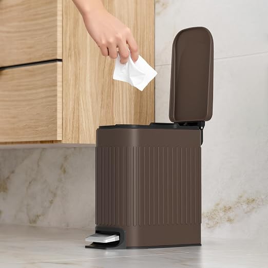 TrashAid Slim Bathroom Trash Can with Lid Soft Close, 6 Liter/1.6 Gallon Stainless Steel Small Garbage Can with Removable Inner Bucket, Step Pedal, Slim Wastebasket for Toilet, Office, Bedroom, Brown - Image 7