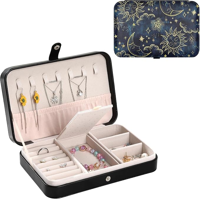 Vintage Sun Moon Star Jewelry Box Storage Travel Small Jewelry Organizer for Girls Jewellery Storage Case for Necklace Ring Earring Bracelet Pendant Birthday Christmas Valentines Women Gifts by Unknown