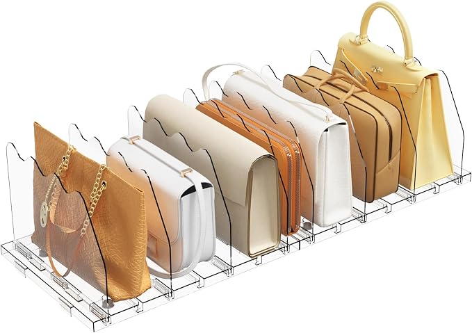 SPACEKEEPER Adjustable Shelf Divider for Closet, Clear Purse Organizers for Closet Acrylic Handbag Separators Storage Organizer Bookshelf Separator Dividers in Bedroom, Office by SPACEKEEPER