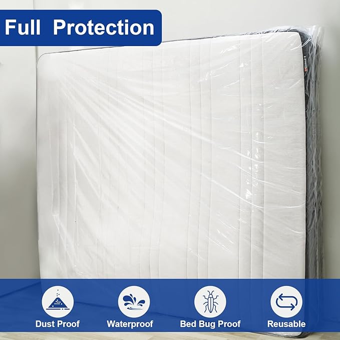 TopSoon 2PK Clear Plastic Mattress Bag - Moving & Storage Cover for Mattress or Box Spring - Heavy-Duty Disposal Supplies (1.5mil, Queen 60" x 14" x 100")