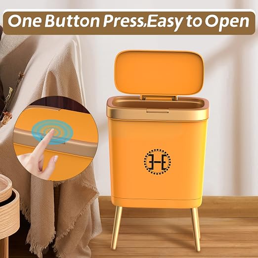 Procade Bedroom Trash Can with Lid,Slim Bathroom Trash Cans with Lids, Dog Proof Trash Bin with Press Top Lid,Modern Gold Trash Can Plastic Waste Basket for Living Room, Office,Kitchen, 4 Gal-Orange - Image 5