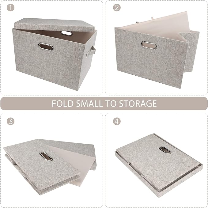 Graciadeco Large Quart Collapsible Stackable Storage Bins with Lids, 3 Packs Beige Linen Fabric Closet Boxes with Lids, Storage Cube Baskets Container Organizers for Bedroom Office(16.6 x 11.7 x 10.8) - Image 4
