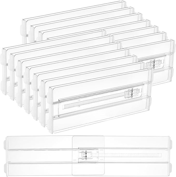 Vtopmart 14 Pack Drawer Dividers for Clothes, 4" High 10.2"-16.5" Adjustable Expandable Dresser Drawer Organizer, Clear Plastic Separators for Dresser, Baby Clothing, Underwear, Cosmetic, Toiletries by Vtopmart