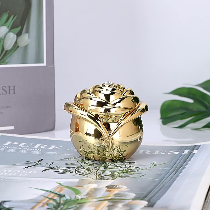 Hipiwe Rose Shape Vintage Jewelry Box - Gold Metal Trinket Organizer Small Jewelry Storage Holder Treasure Box Case Keepsake Box for Rings Earrings Necklace Gift for Women, Large - Image 4