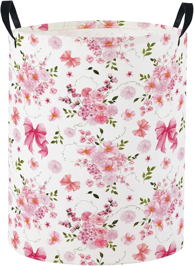 Baby Laundry Basket Baby Nursery Hamper Kids Laundry Basket Toy Storage Bin for Boys Room Decor Gift Baskets for Bedroom Bathroom(Bowknot Flower) by TIBAOLOVER