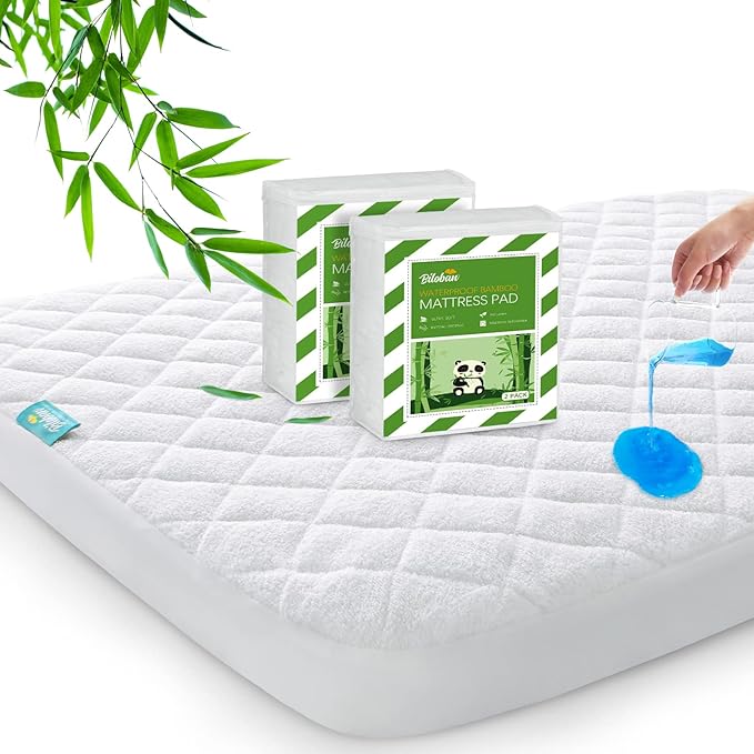 Waterproof Pack and Play Mattress Pad Cover, Pack and Play Mattress Protector Sheets Fitted, 2 Pack, Made from Viscose Terry Surface, Ultra Soft and Skin-Friendly, Washer & Dryer, White