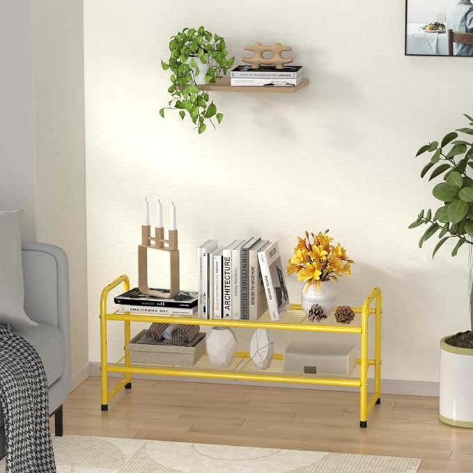SUFAUY 2-Tier 33" Wide Shoe Rack, Closet Metal Wire, Stackable, Gold - Image 2