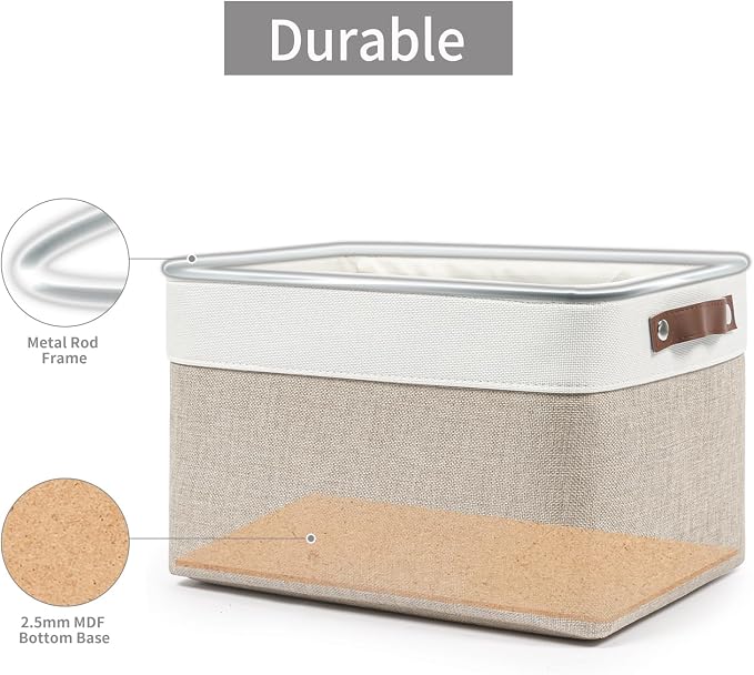 Bagnizer Storage Bins Large Fabric Storage Baskets for Shelves 3 Pack, Decorative Linen Closet Baskets with Handles for Organizing, Shelf, Clothes, Home, Office, 15x11x9.5Inches (Beige&White) - Image 4