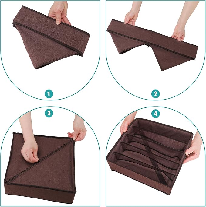 Bra Storage Drawers Organizer for Clothing Underwear Drawer Organizer Dividers Foldable Storage Cube Bins for Bra,Socks, Underwear,3 Pack （Coffee） - Image 5