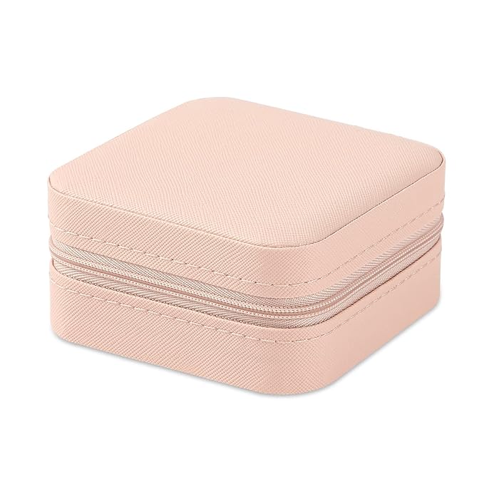 Neveika Portable Travel Mini Jewelry Box Leather Jewellery Ring Organizer Case Storage Gift Box Girls Women (pink). - Image 2