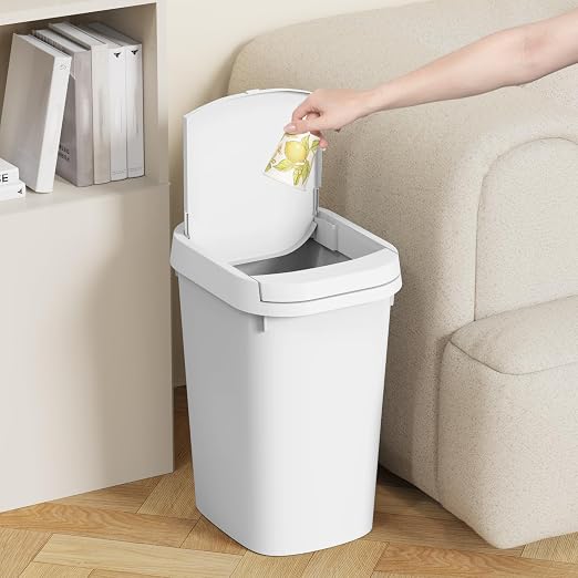 KSSKSS 3 Pack Bathroom Small Trash Can with Lid, 2.6 Gallon Slim Garbage Bin with Pop-Up Lid, 10L Plastic Wastebasket for Bedroom, Office, Kitchen, Toilet (White) - Image 2