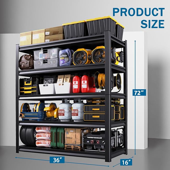 Garage Storage Shelves 5-Tier,Garage Storage System Shelves Adjustable,Storage Shelving for Basement,Pantry,Kitchen,Warehouse (1, 72''H x 36''W x 16''D) - Image 2