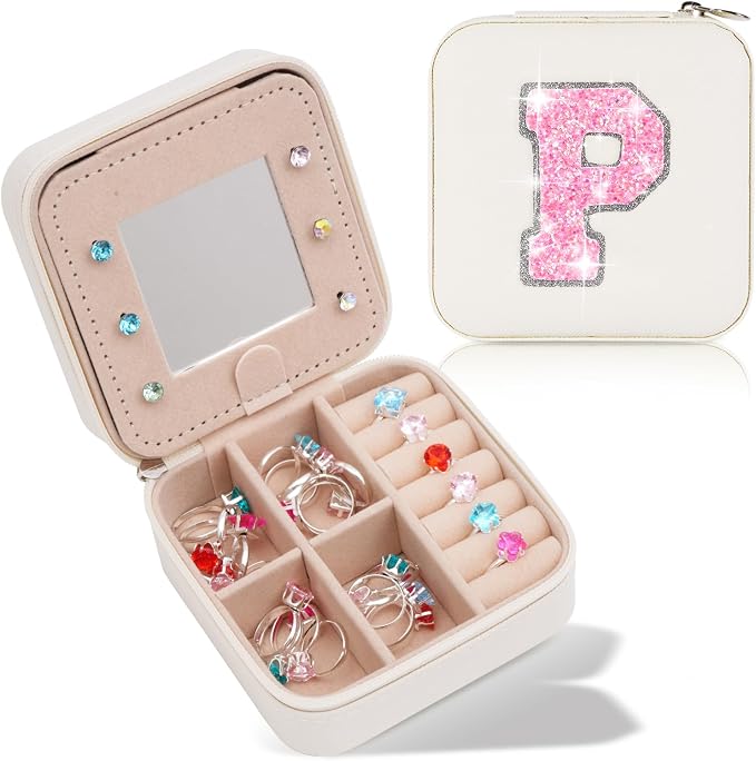 Uygafly Travel Jewelry Case - Personalized Jewelry Box for Women,Small Jewelry Organizer Cute Jewelry Organizers and Storage Aesthetic,Travel Essentials Birthday Gifts for Girls Women | Cream,P by Uygafly