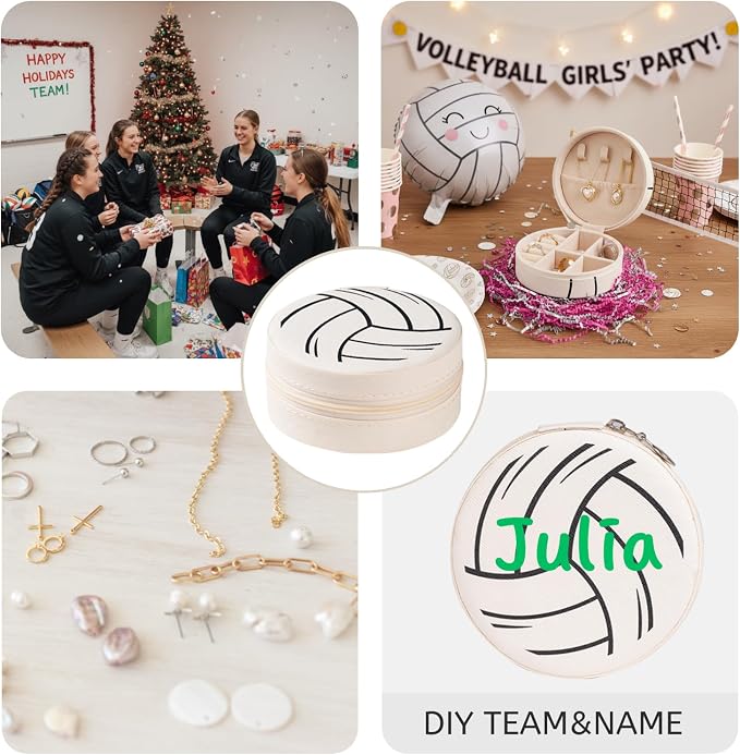 6 Pack Volleyball Travel Jewelry Case White Round Volleyball Stuff Portable Jewelry Organizer Storage Case for Team Athletes & Sports Enthusiasts Christmas Events & Milestones - Image 6