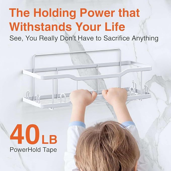 Shower Caddy Bathroom Shelves, The Athena Silken 4 Set, 40LB Capacity, Adhesive Tape -No Drill -Rustproof -Gorgeous Powder Coated 304 Stainless Steel Shower Organizer for kitchen & Home Decor - White - Image 5