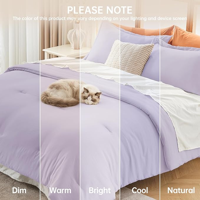 MUXHOMO King Size Comforter Set, All Season Ultra Soft Down Alternative Bedding - 3 Piece Lightweight Bed Set Includes 1 Comforter (104"x90") and 2 Pillow Shams (20"x36"), Lavender