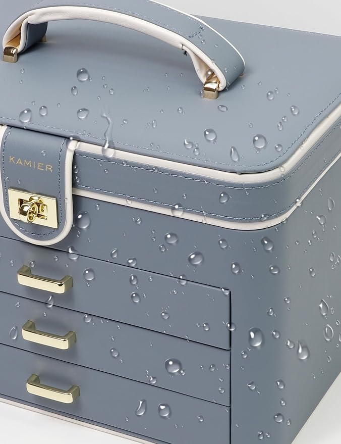 KAMIER Jewelry Boxes for Women, 4 Layer Jewelry Organizer with Mirror, 3 Drawers, Large Jewelry Box for Bracelets, Earrings, Rings, Necklaces, Mothers Day Gifts for Loved One, Bluish Grey - Image 7