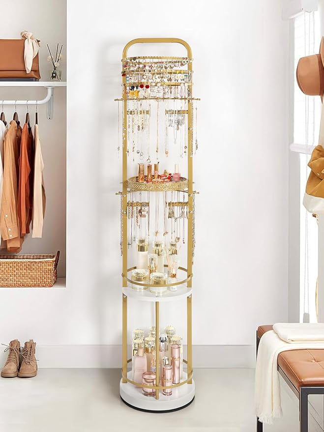 Jewelry Holder Organizer, Floor Jewelry Organizer with Earring Organizer Necklace Holder, Rotating Jewelry Stand Necklace Display Earring Storage, Large Hanging Jewelry Tree for Jewlery Bracelet Ring - Image 8
