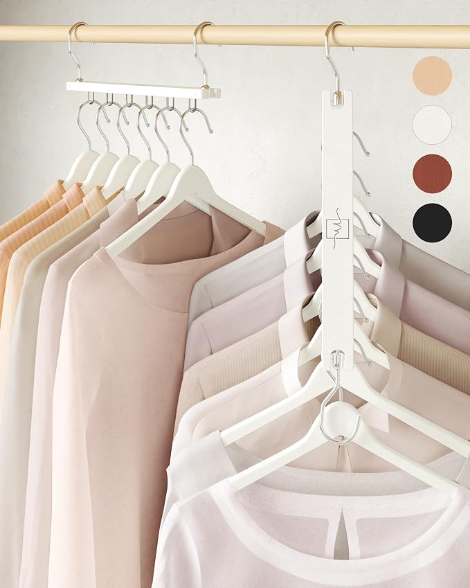 MORALVE Space Saving Hangers for Closet – 4 Pack European Beechwood 6-Tier Shirt Organizer with 360° Swivel Hook – Collapsible Clothes Hanger for Closet Organization (Hangers Not Included) by MORALVE
