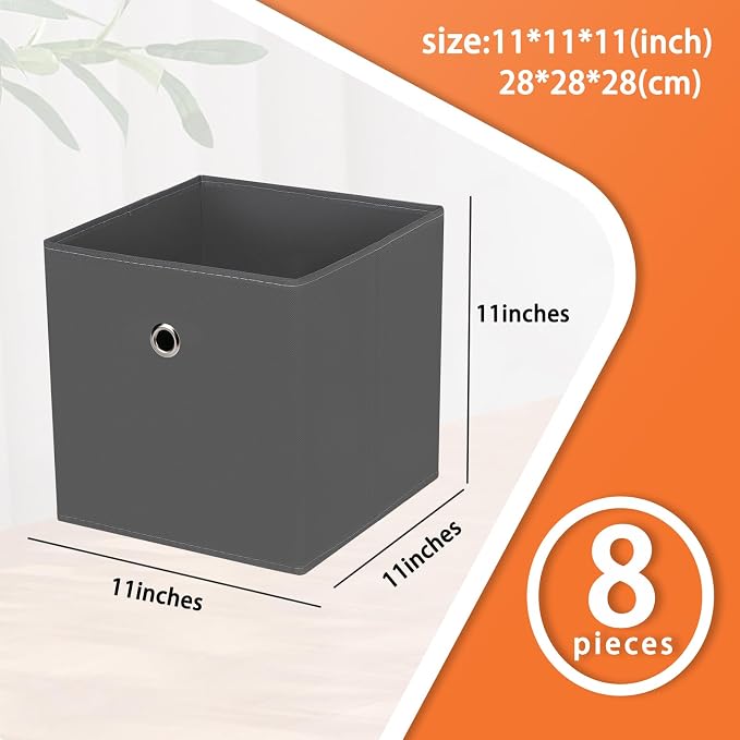 Foldable Storage Cubes Bins ,11 Inch Cloth Storage Cube Fabric Storage Box Cubes Organizer Baskets with Handles for Home Organizer Set of 8 (Grey) - Image 2
