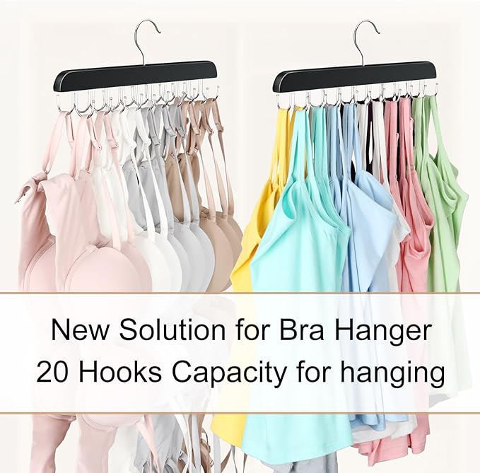 2 Pack Bra Hanger, Capacity Foldable Tank Top Hanger with 40 Hooks, Bra Hangers for Closet Organizer, Premium Wooden Space Saving Hangers Closet Organizers and Storage for Dorm & Apartment - Image 2