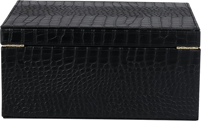 HofferRuffer Faux Leather Decorative Box, Large Wooden Structure Keepsake Box Accessory Organizer Jewelry Organizer with Hinged Lid, Storage Container for Home or Office (CrocoBlack) - Image 8