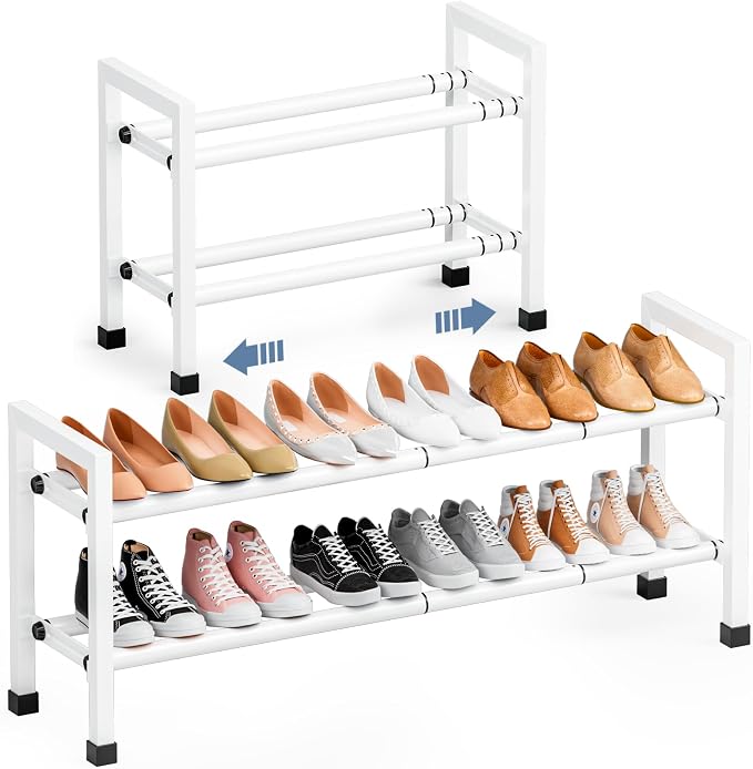 Mavivegue Expandable Shoe Rack, 2-Tier 19"-43.3" Adjustable Shoe Rack for Closet,Hall Entryway,Front Door,Garage, Sturdy Steel Space-Saving Rack, White​ by Mavivegue