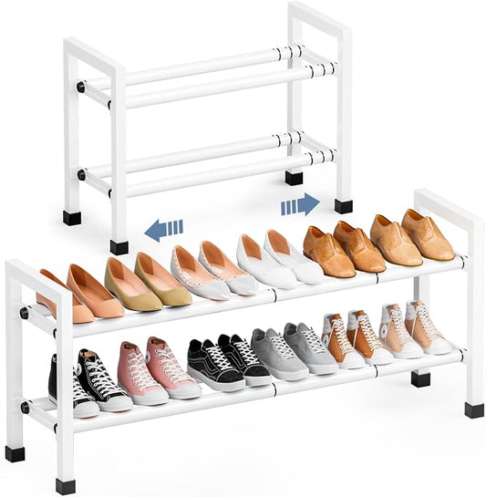 Mavivegue Expandable Shoe Rack, 2-Tier 19"-43.3" Adjustable Shoe Rack for Closet,Hall Entryway,Front Door,Garage, Sturdy Steel Space-Saving Rack, White?€? by Mavivegue