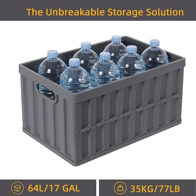 Citylife 64L Collapsible Storage Bins with Lids Plastic Storage Containers for Organizing Stackable Storage Box Large Heavy Duty Utility Crates, 2 Packs - Image 3