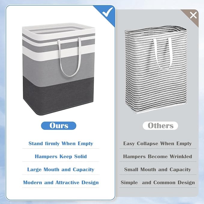 BlissTotes 3-Pack Laundry Basket, Freestanding＆Waterproof Laundry Hamper, Collapsible Tall Clothes Hamper with Easy Carry Handles for Clothes, Towels in the Family and Dorm,Gradient Grey,125L - Image 3