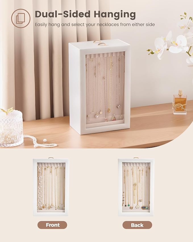 Lolalet Upgraded Double-Sided Hanging Necklace Organizer Box, Jewelry Display Case with Double-Sided Clear Window for Necklaces Bracelets, Tangle-Free Necklace Storage Box, Mothers Day Gift - Image 5
