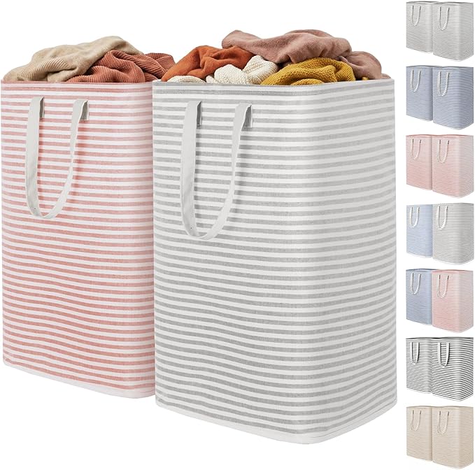 Lifewit 2 Pack Laundry Basket 85L Each, Collapsible Clothes Hamper with Reinforced Handles, Freestanding Waterproof Design for Bedroom and Laundry Room, Grey&Pink 170L Total by Lifewit