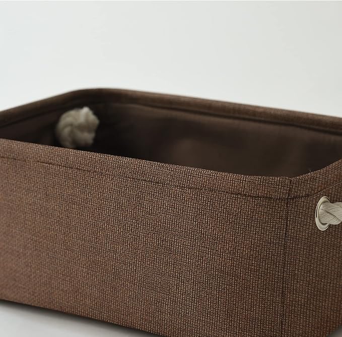 TheWarmHome Small Fabric Canvas Storage Bin with Cotton Rope Handles - Foldable Empty Basket for Gift (Brown-1 Pack,11.8L7.9W5.2H inch) - Image 7