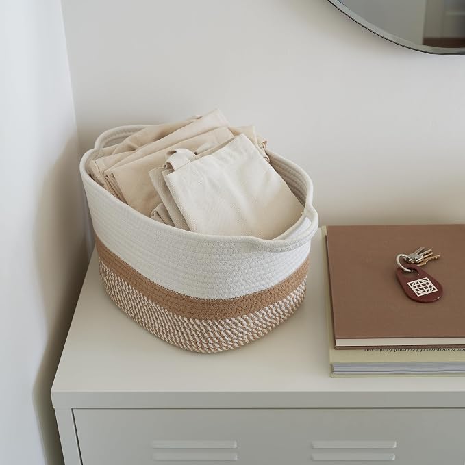 Stylish Cotton Rope Storage Basket For Dog Toys, Magazines or Books - The Perfect Woven Bin with Handles For Everyday Organization Reduces Clutter in Your Rooms - A Decorative Gift & Storage Box - Image 7