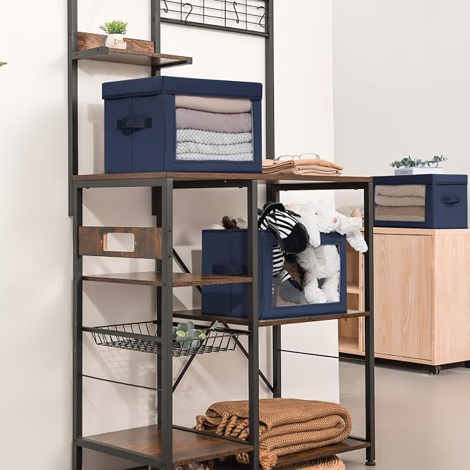 Homsorout Foldable Storage Boxes with Lids - Decorative Storage Boxes with Clear Window, Fabric Storage Baskets for Organizing, Closet Storage for Clothes, Yarn, Home, Navy Blue, 4-Pack - Image 3