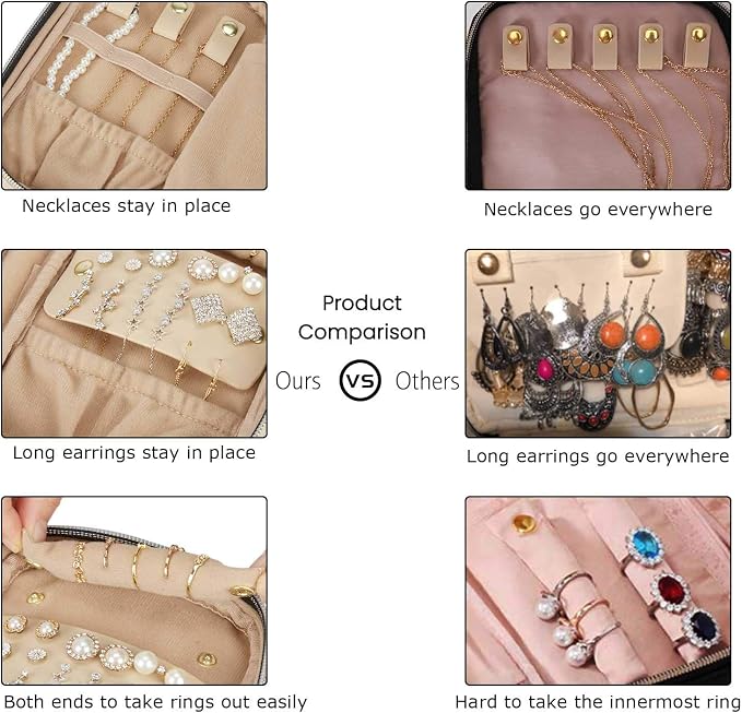 BAGSMART Travel Jewelry Organizer Case Small Jewelry Roll for Journey-Rings, Necklaces, Earrings, Bracelets, Black - Image 3