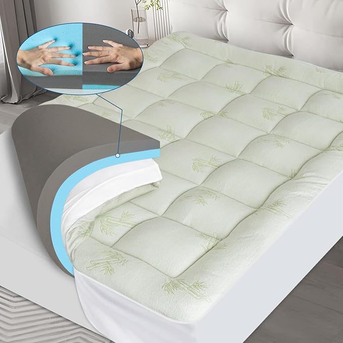 Pillow Top Mattress Topper Full Size, 4.5” Cooling Dual Layer Mattress Topper (2.7" Extra Thick Soft Plush Mattress Pad & 0.6" Gel Memory Foam &1.2" Firm Foam for Back Pain)
