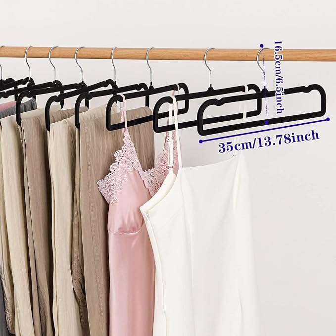 Velvet Hangers Non Slip - 20 Pack Pants Hangers for Closet - Thin Space Saving Clothes Hanger - Strong, Durable, Jean Perchas with 360 Degree Rotatable Hook for Tank Top (Black Silver Hook) - Image 3