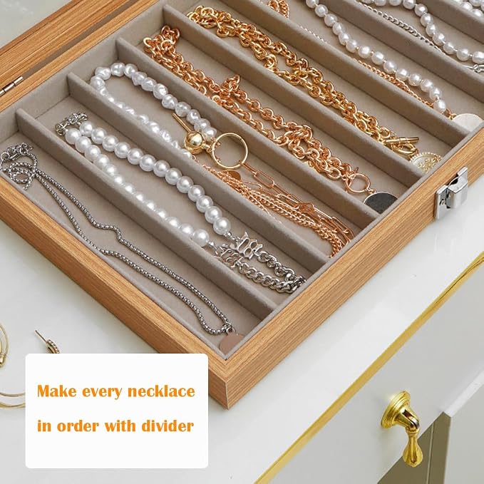 Glass Lid Necklace Organizer Box Transparent Necklace Holder Organizer Velvet Necklace Display Box Clear Lid Jewelry Storage Stackable Necklace Display Case for Women Girls (Style A) - Image 2
