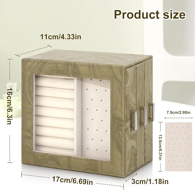 DesignSter Jewelry Box Organizer, Jewelry Box for Women, PU Jewelry Organizer Display Case with Side Drawers, Jewelry Storage for Earring Necklace Ring Bracelet Watch - Image 3
