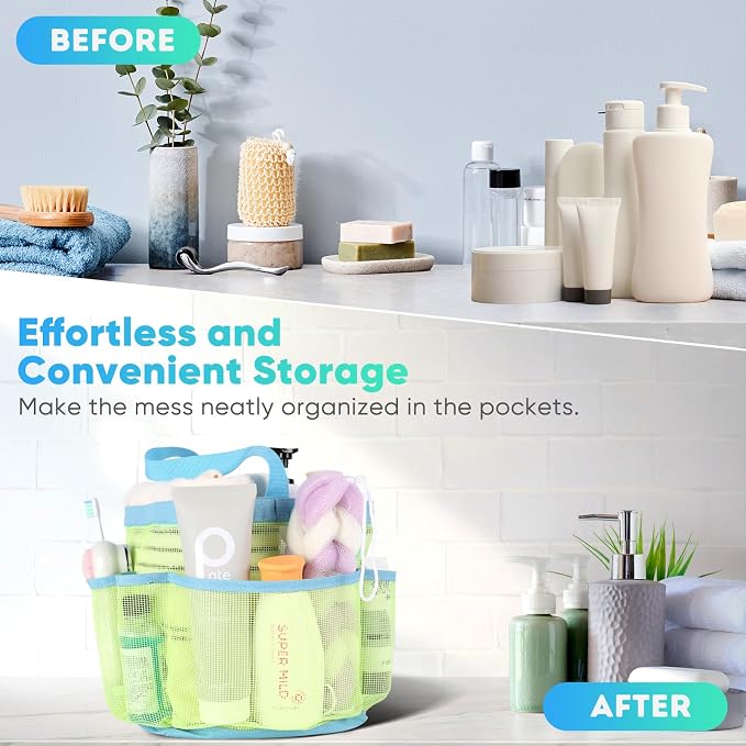 EUDELE Mesh Shower Caddy Portable, 8-Pocket Large Capacity, Quick Dry, Easy Clean, Ideal for Beach, Swimming, Gym, Travel - Image 7