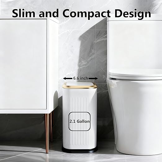 TIPGO Bathroom Trash Can with Lid, 2.1 Gallon / 8 Liter Small Garbage Can, Press Top Bin, Stainless Steel Wastebasket with Pop-Up Lid for Bedroom, Living Room, Office (White) - Image 2