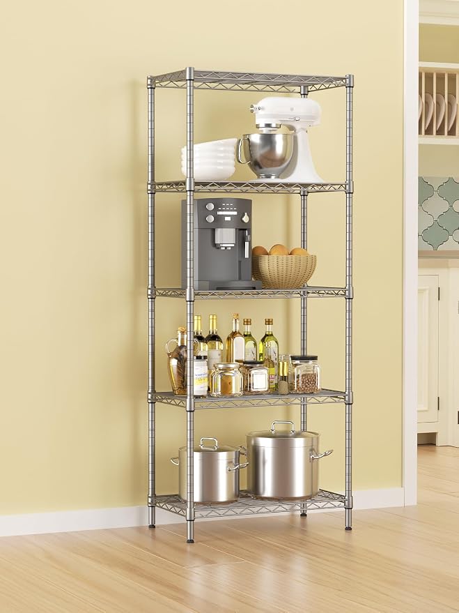 SINGAYE Shelf Wire Shelving Adjustable Storage Shelves Rack Standing Units for Kitchen Closet Laundry Bathroom Organizers Metal Pantry Narrow Mesh Gaps 12" D x 22" W x 59" H Gray - Image 2
