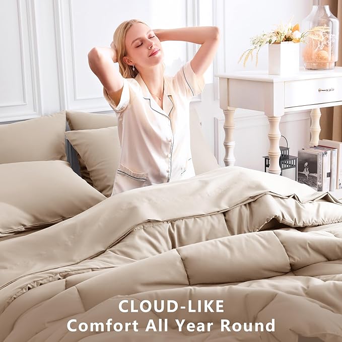 CozyLux King Size Comforter Set Wheat, 7 Pieces Bed in a Bag, Wheat Comforter King Size, All Season Bedding Sets with Stitch Quilted Comforter, Flat Sheet, Fitted Sheet, Pillowcases