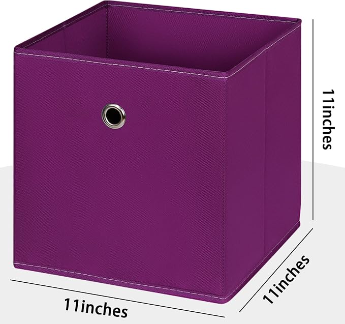 Foldable Storage Cubes Bins ,11 Inch Cloth Storage Cube Fabric Storage Box Cubes Organizer Baskets with Handles for Home Organizer Set of 6 (Purple) - Image 2