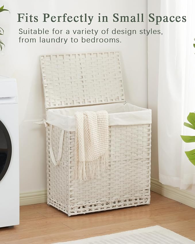 SETVSON Laundry Hamper with Lid Wicker Laundry Basket 112 L (29.6 Gal) Laundry Hampers Handwoven Rattan Clothes Hamper with Handles 3 Removable Liner Bag, 6 Mesh Bags for Bathroom Bedroom White - Image 7
