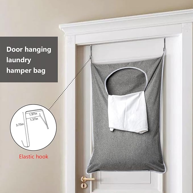 ANSTROUT XL Hanging Laundry Hamper, Extra Large Tear-resistance Door Hamper with 2 Types Hooks for Dirty Clothes, Save Bathroom Space Hanging Laundry Bag (36.5x 22 Inch,Grey) - Image 7
