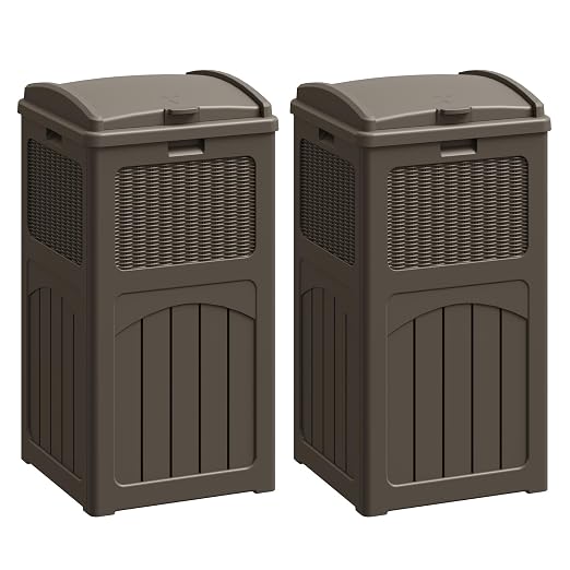 Flamaker 30 Gallon Trash Can, Resin Outdoor Garbage Can with Lid, Waterproof Hideaway Patio Waste Bins for Outside Use (2 Pack, Deep Brown) by Flamaker