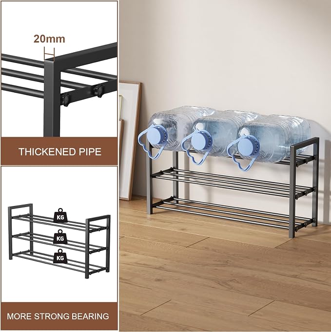 3-Tier Expandable Shoe Rack, Adjustable Shoe Shelf Storage Organizer Heavy Duty Metal Free Standing Shoe Rack for Entryway Closet Doorway (Black) - Image 7
